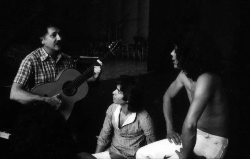 Ricardo Pachón, Camarón y Raimundo Amador durante la grabación de "La leyenda del tiempo", Madrid, 1979. Foto de Mario Pacheco