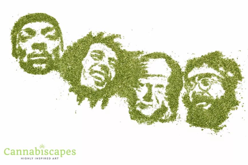 Un artista dibuja paisajes y retratos con hierba de cannabis picada