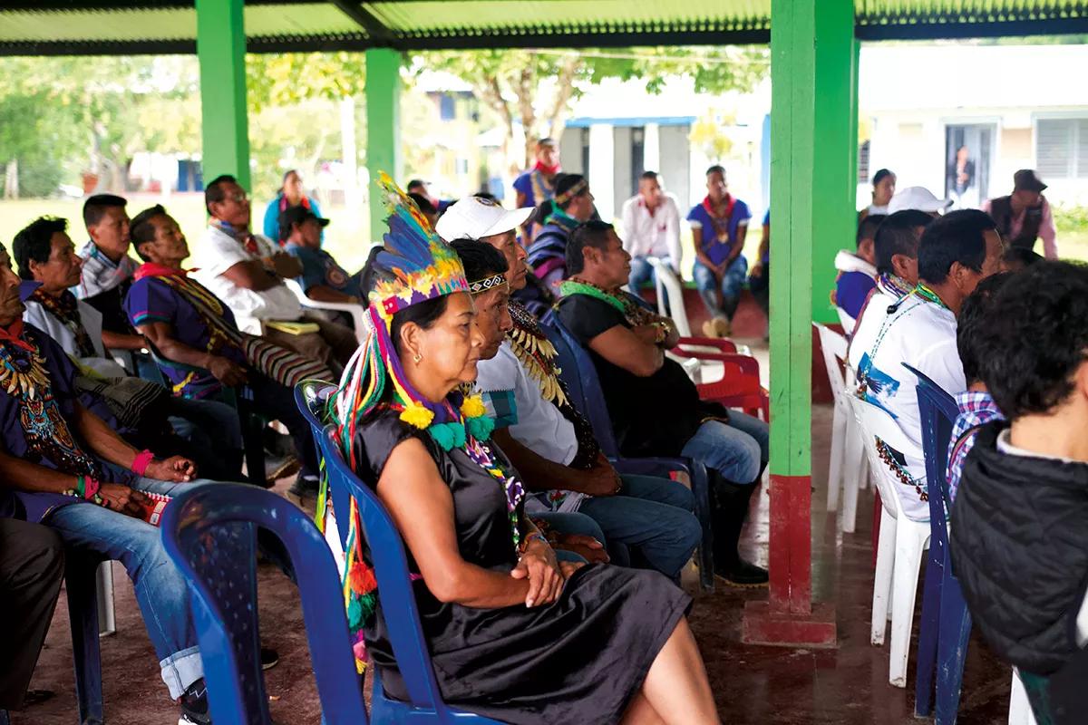 Autoridades espirituales pueblo Siona, Inga, Cofán y Coreguaje durante la asamblea general de la UMIYAC en agosto de 2019, Putumayo