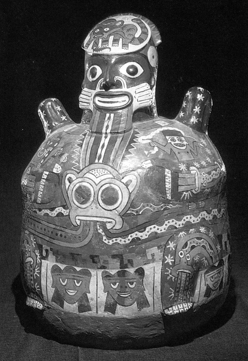 Ídolo o momia representada en una cerámica de la cultura Nazca, en las que les sobresalen cactus de San Pedro. Altura: 40 cm. Perú, siglos I-V d.C