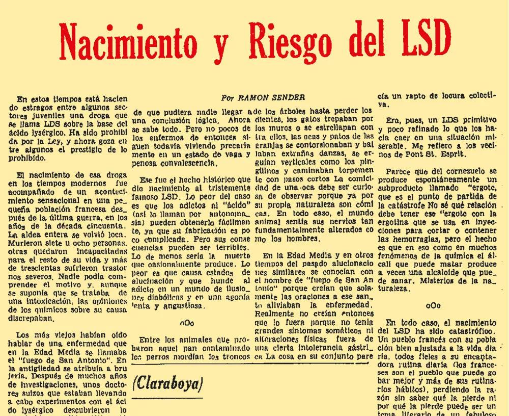 Las precauciones que tenía Sender con la vida de su hijo y del movimiento hippie le llevaron a escribir el artículo “Nacimiento y riesgo del "LSD",