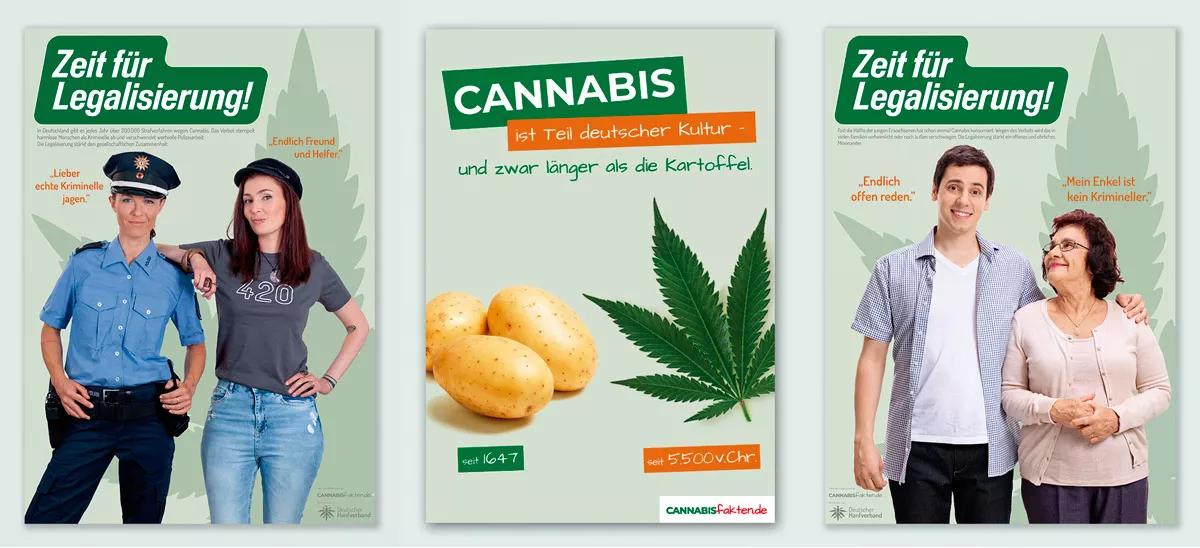 Carteles de la campaña de la Asociación Alemana del Cannabis. 