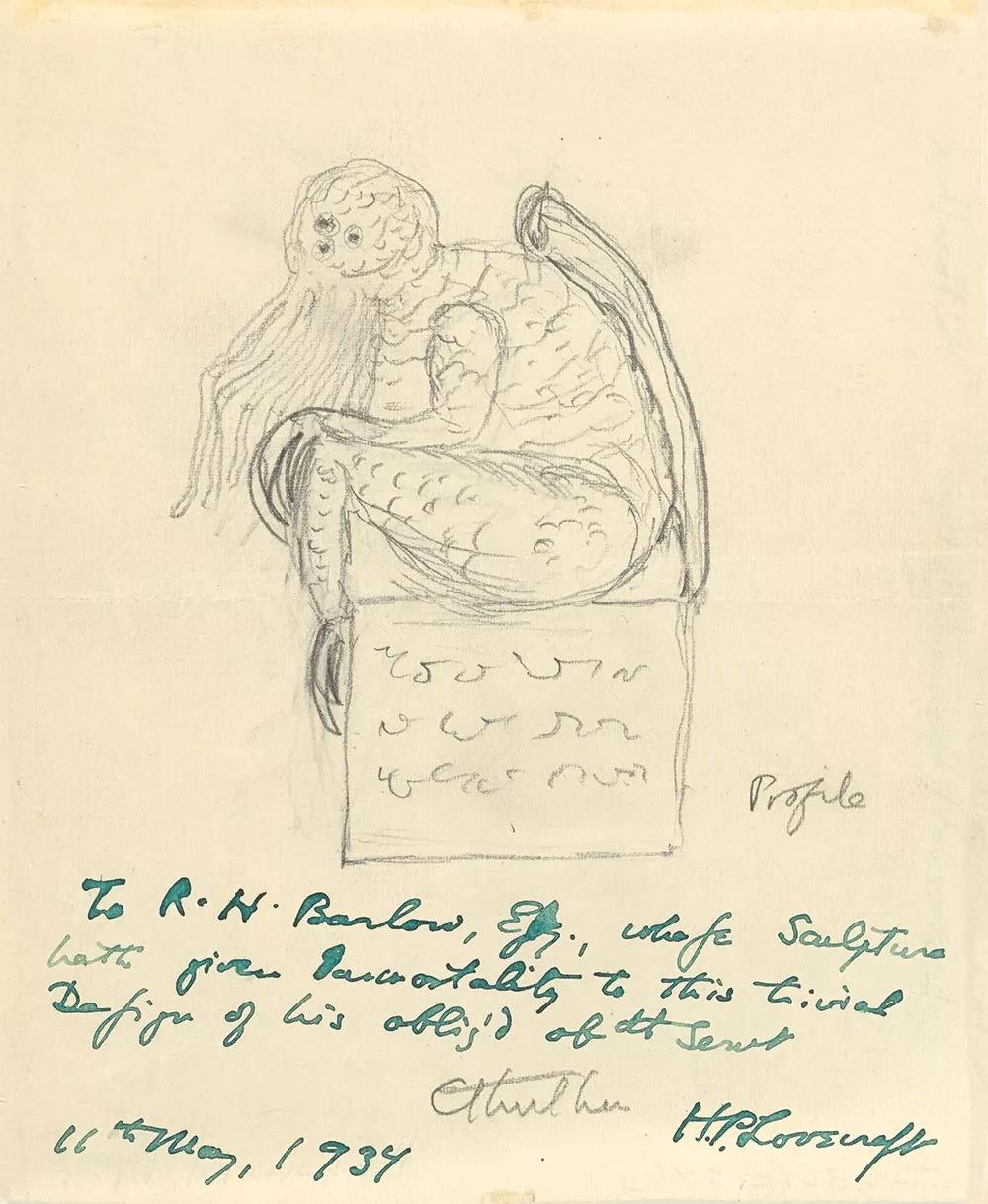 Un boceto de Cthulhu dibujado por Lovecraft, el 11 de mayo de 1934.